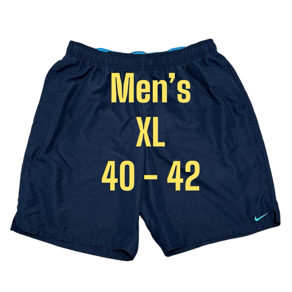 Men’s Nike XL Swim Trunk Shorts Mesh Lined Elastic Drawstring Blue 9” Inseam - Picture 2 of 8
